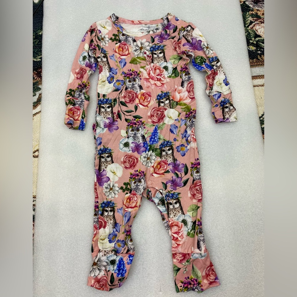 Posh Peanut Owl Halloween Floral Boho Stretch Bamboo Long Sleeve Footie 18-24 mo - Picture 2 of 9